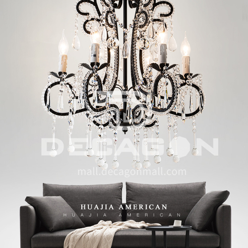 American country chandelier restaurant lamp simple creative wrought iron black cafe lamp crystal bedroom chandelier-WX-9086